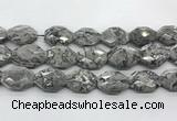 CPT580 18*25mm - 20*28mm faceted octagonal grey picture jasper beads