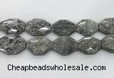 CPT582 30*40mm - 32*42mm faceted octagonal grey picture jasper beads