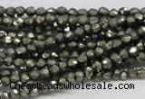 CPY03 16 inches 4mm faceted round pyrite gemstone beads wholesale