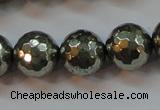 CPY108 15.5 inches 10mm faceted round pyrite gemstone beads wholesale