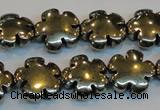 CPY164 15.5 inches 16mm carved flower pyrite gemstone beads wholesale