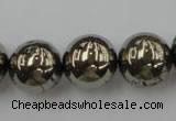 CPY207 15.5 inches 16mm round pyrite gemstone beads wholesale