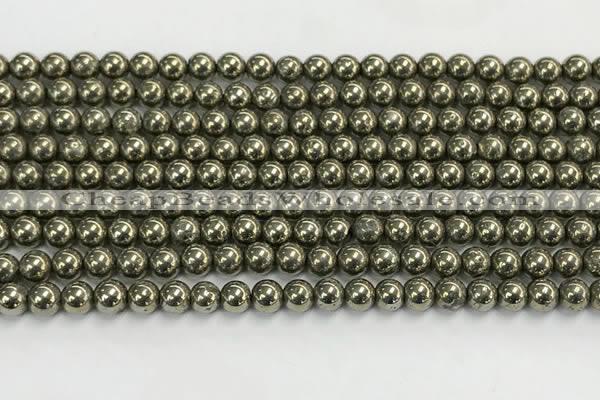 CPY260 15.5 inches 4mm round pyrite gemstone beads wholesale