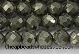 CPY265 15.5 inches 4mm faceted round pyrite gemstone beads