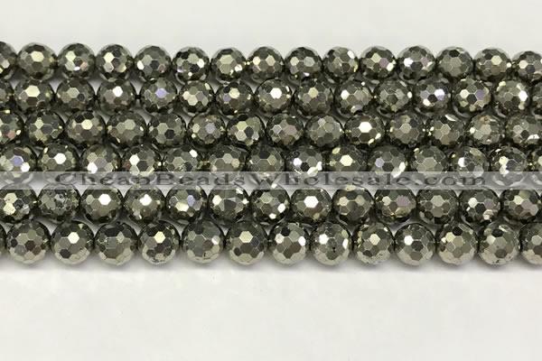 CPY267 15.5 inches 8mm round faceted pyrite gemstone beads