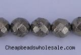 CPY29 16 inches 8mm faceted round pyrite gemstone beads wholesale