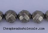 CPY30 16 inches 10mm faceted round pyrite gemstone beads wholesale