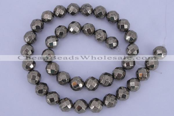 CPY30 16 inches 10mm faceted round pyrite gemstone beads wholesale