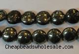 CPY301 15.5 inches 10mm flat round pyrite gemstone beads wholesale