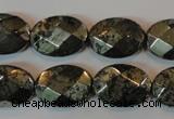 CPY344 15.5 inches 13*18mm faceted oval pyrite gemstone beads wholesale