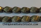 CPY346 15.5 inches 8*12mm twisted rice pyrite gemstone beads wholesale