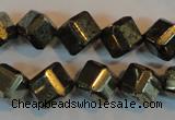 CPY363 15.5 inches 10*10mm faceted cube pyrite gemstone beads