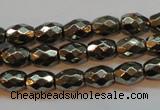 CPY371 15 inches 6*8mm faceted rice pyrite gemstone beads