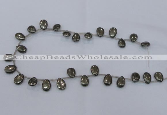 CPY383 Top drilled 10*14mm flat teardrop pyrite gemstone beads