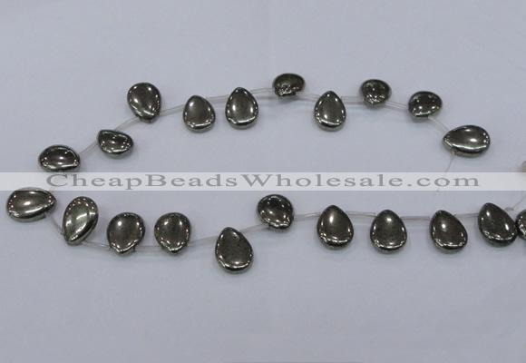 CPY386 Top drilled 15*20mm flat teardrop pyrite gemstone beads