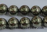 CPY405 15.5 inches 12mm round pyrite gemstone beads wholesale