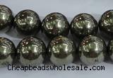 CPY406 15.5 inches 14mm round pyrite gemstone beads wholesale