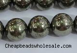 CPY407 15.5 inches 16mm round pyrite gemstone beads wholesale