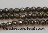 CPY49 16 inches 4mm faceted round pyrite gemstone beads wholesale