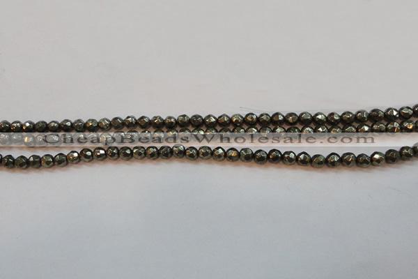 CPY49 16 inches 4mm faceted round pyrite gemstone beads wholesale