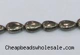 CPY576 15.5 inches 8*11mm flat teardrop pyrite gemstone beads