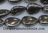 CPY578 15.5 inches 13*18mm flat teardrop pyrite gemstone beads