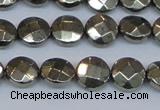 CPY626 15.5 inches 10mm faceted coin pyrite gemstone beads