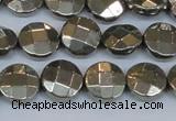 CPY627 15.5 inches 12mm faceted coin pyrite gemstone beads