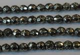 CPY73 15.5 inches 3mm faceted round pyrite gemstone beads wholesale