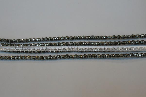 CPY73 15.5 inches 3mm faceted round pyrite gemstone beads wholesale