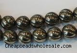 CPY75 15.5 inches 10mm carved round pyrite gemstone beads wholesale