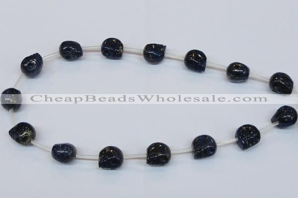 CPY790 Top drilled 14mm carved skull pyrite gemstone beads