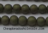 CPY813 15.5 inches 4mm round matte pyrite beads wholesale