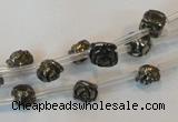 CPY90 15.5 inches 8mm carved rose pyrite gemstone beads wholesale