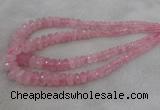 CRB1120 15.5 inches 5*8mm - 9*18mm faceted rondelle rose quartz beads