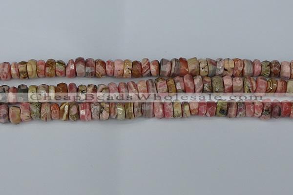 CRB1284 15.5 inches 6*10mm faceted rondelle rhodochrosite beads