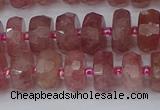 CRB1341 15.5 inches 6*10mm faceted rondelle strawberry quartz beads