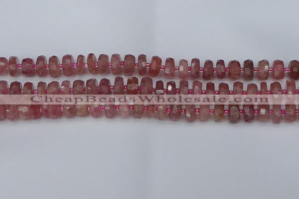 CRB1341 15.5 inches 6*10mm faceted rondelle strawberry quartz beads