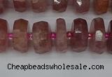 CRB1342 15.5 inches 6*12mm faceted rondelle strawberry quartz beads