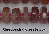 CRB1343 15.5 inches 7*14mm faceted rondelle strawberry quartz beads