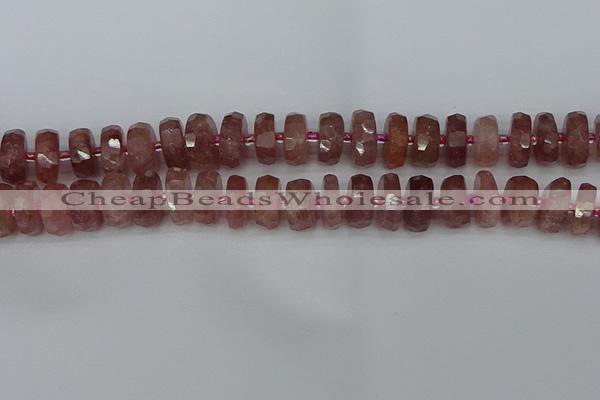 CRB1343 15.5 inches 7*14mm faceted rondelle strawberry quartz beads