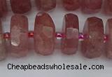 CRB1345 15.5 inches 8*18mm faceted rondelle strawberry quartz beads