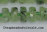 CRB1353 15.5 inches 7*14mm faceted rondelle green rutilated quartz beads