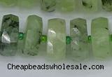 CRB1354 15.5 inches 8*16mm faceted rondelle green rutilated quartz beads