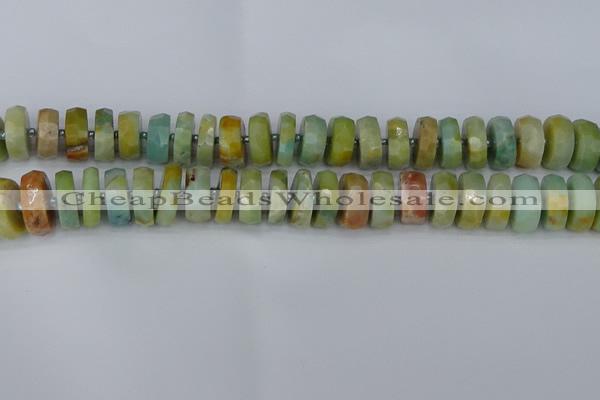 CRB1363 15.5 inches 7*14mm faceted rondelle Chinese amazonite beads