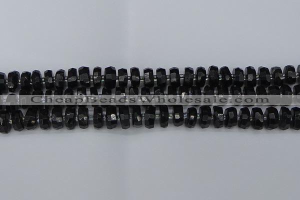 CRB1421 15.5 inches 6*10mm faceted rondelle black tourmaline beads