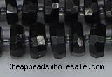 CRB1422 15.5 inches 6*12mm faceted rondelle black tourmaline beads