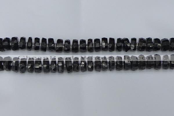 CRB1423 15.5 inches 7*14mm faceted rondelle black tourmaline beads