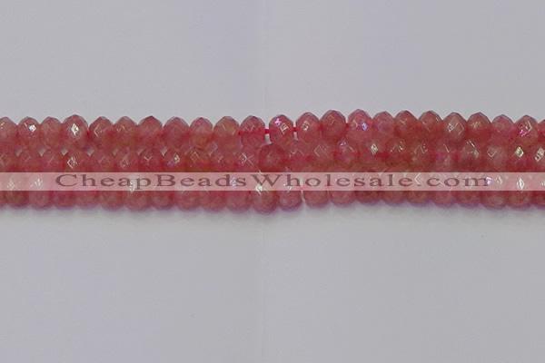 CRB1802 15.5 inches 6*10mm faceted rondelle strawberry quartz beads