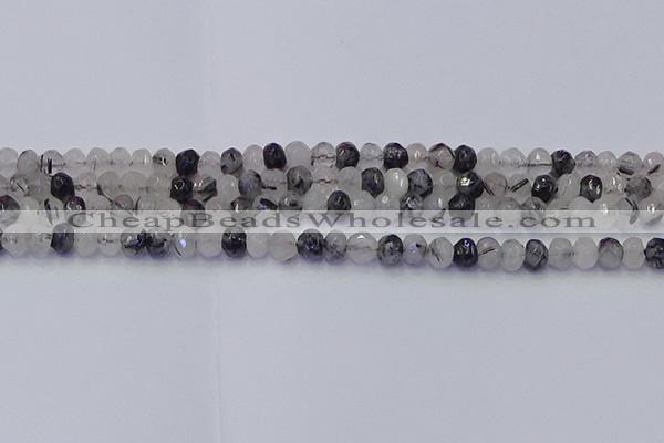 CRB1816 15.5 inches 4*6mm faceted rondelle black rutilated quartz beads